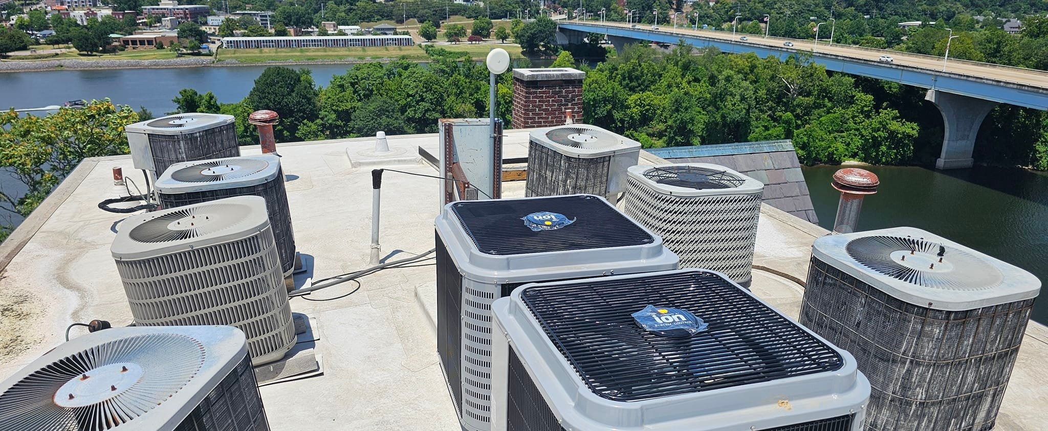 Commercial rooftop condenser bank in the Sequatchie Valley